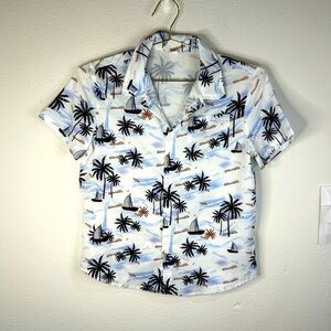 Boys 11/12 SHEIN Tropical Shirt Palm Tree Sailboat Print Summer Button Up Beach